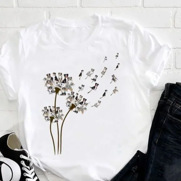Australian Shepherd Dandelion Flower T-Shirt, Dog Lover T-Shirt - Picture 1 of 5